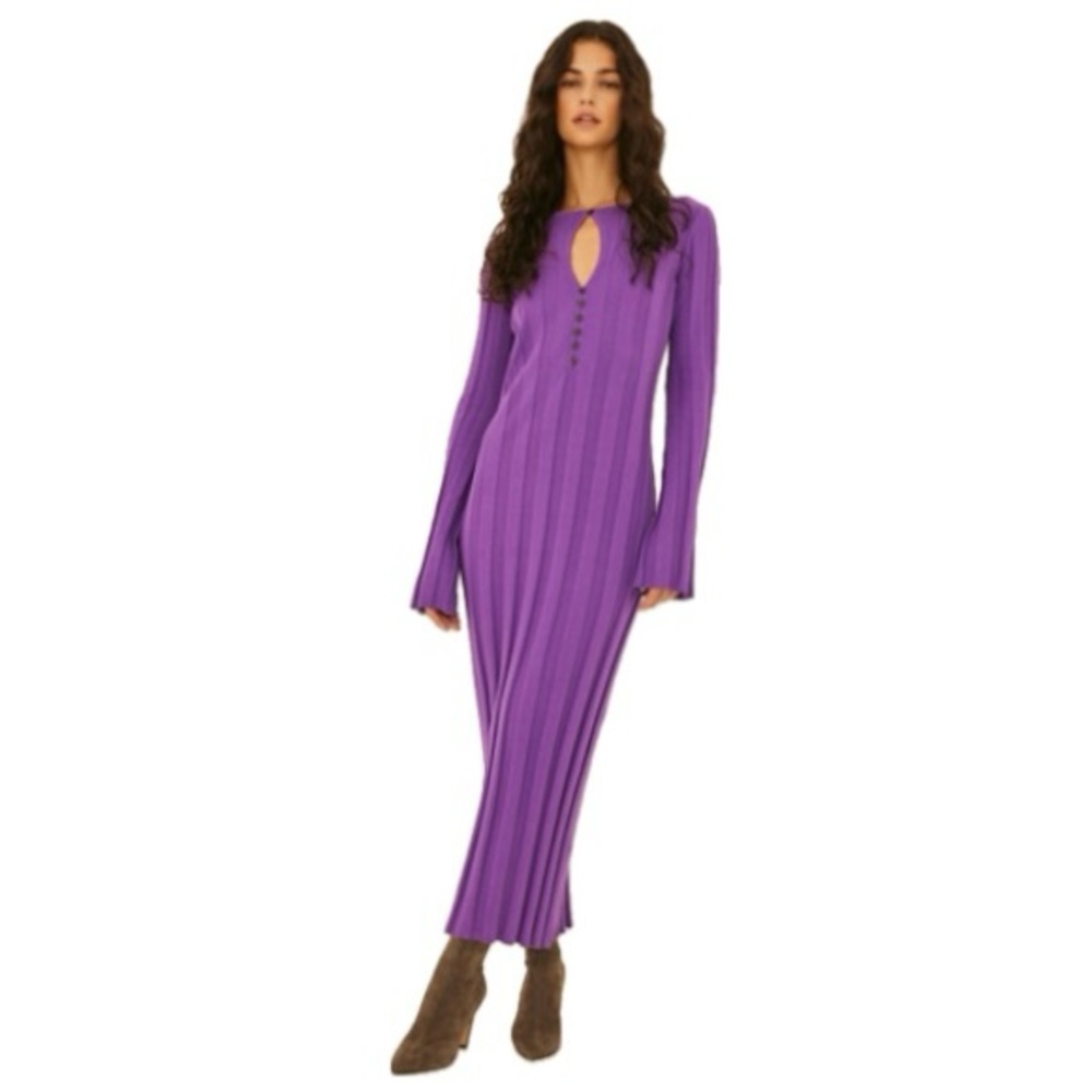 Something Navy Ribbed Keyhole Sweater Dress in Purple